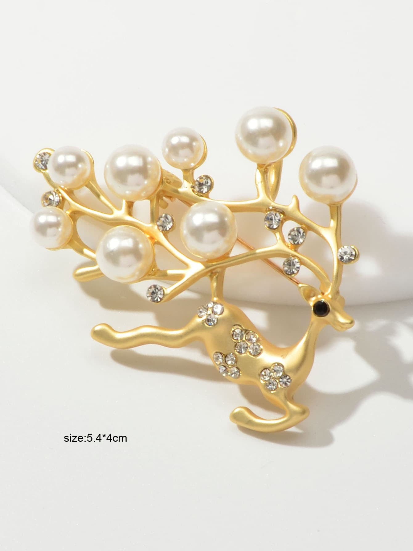 Pearl Rhinestone Gold Reindeer Brooch Jewellery