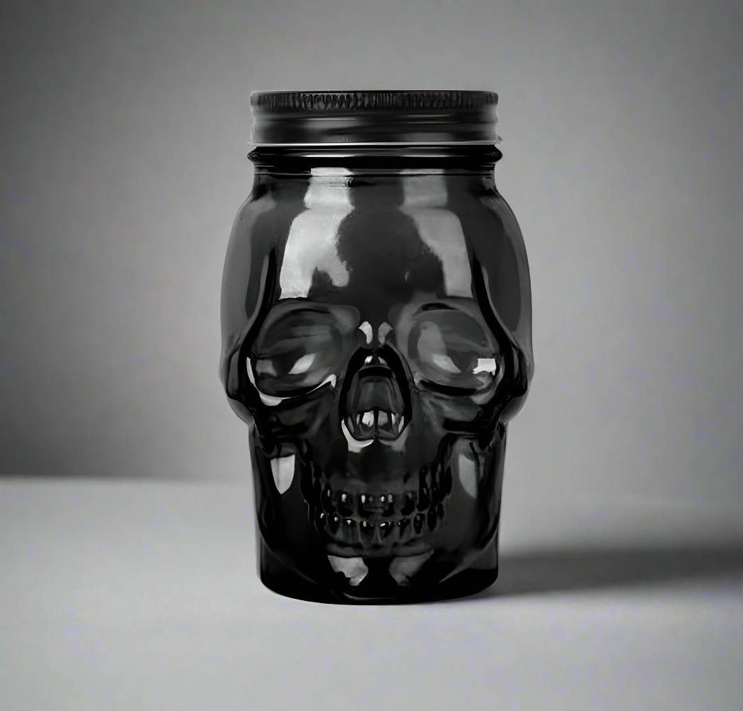 Skull Mason Jar with Lid, 4-Piece Set, 16oz, Black
