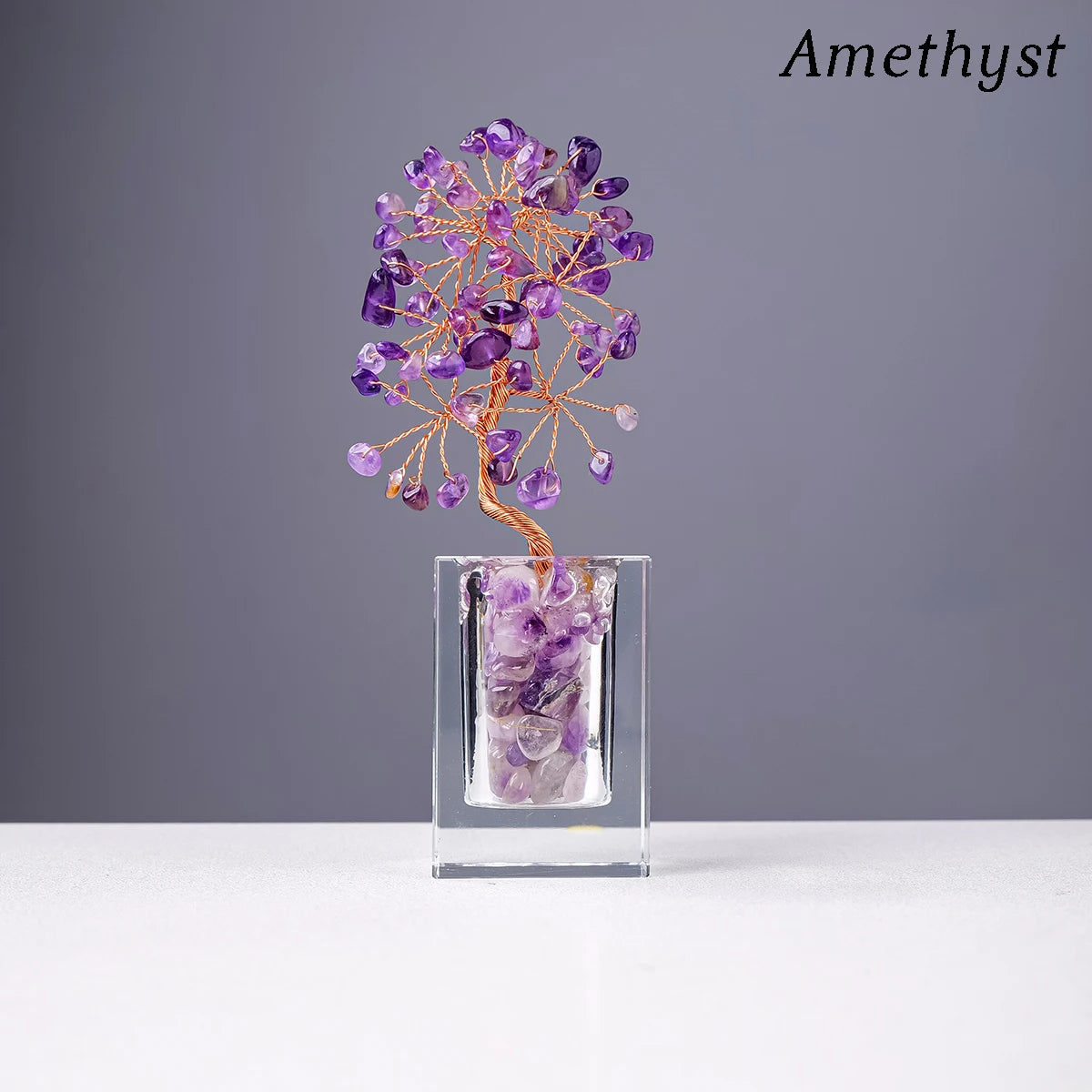 1pc Natural Crystal Amethyst Rose Quartz Crushed Stone Fortune Tree Home Office Desktop Decoration Decoration Holiday Gift