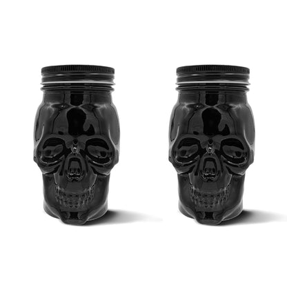 Skull Mason Jar with Lid, 4-Piece Set, 16oz, Black