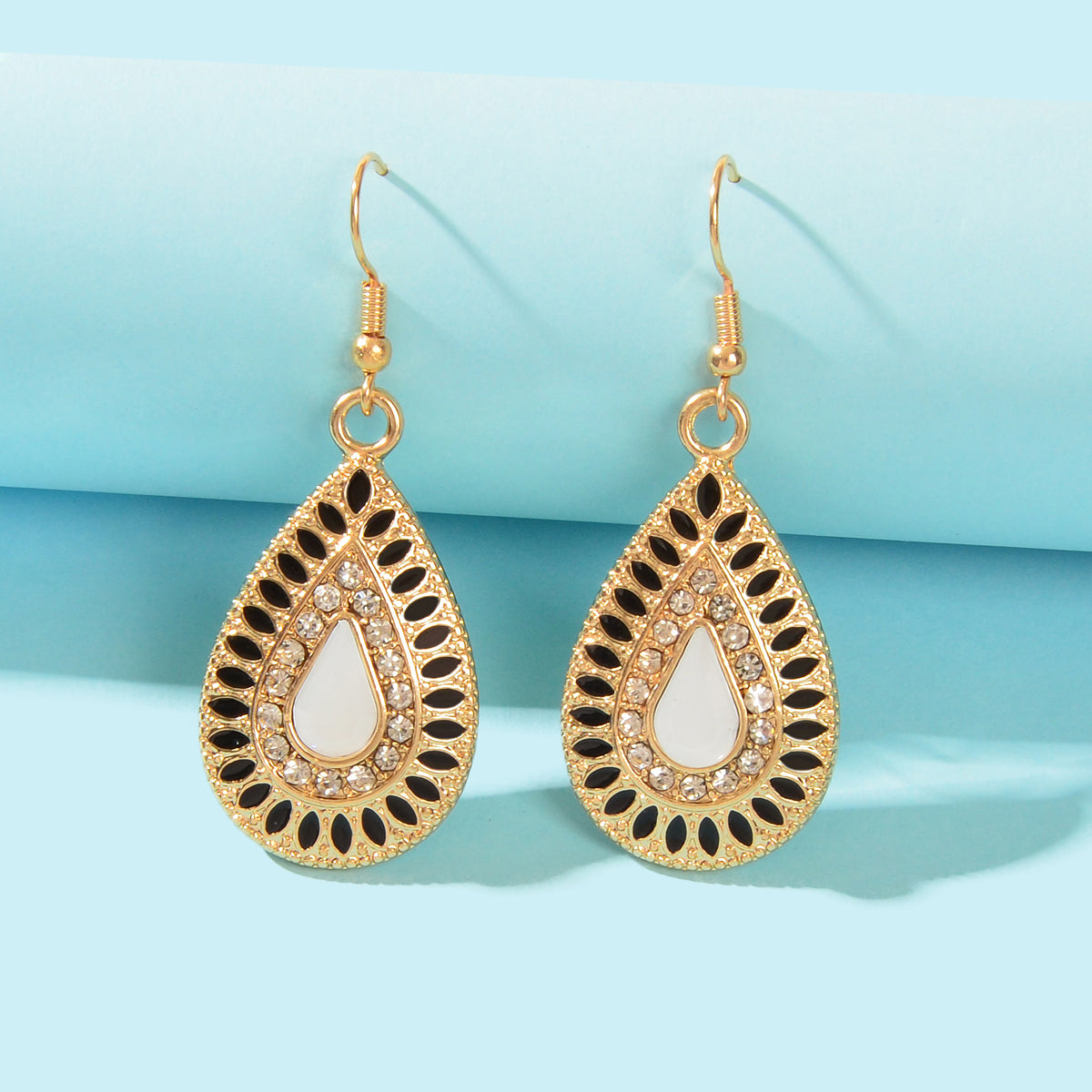 Rhinestone Decor White Crystal Water Drop Dangle Earrings Bohemian Accessories