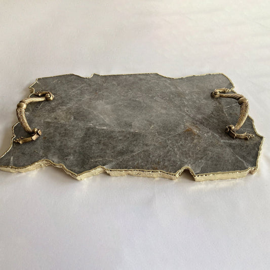 Large Smoky Grey Agate Serving Tray With Brass Handles/Personalised Momentos/Sign Boards 10"x15"
