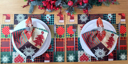 Set of 4 Christmas Patchwork Placemats 17" by 13" - Green