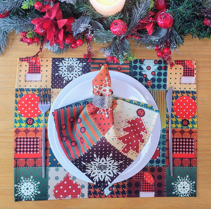 Set of 4 Christmas Patchwork Placemats 17" by 13" - Green