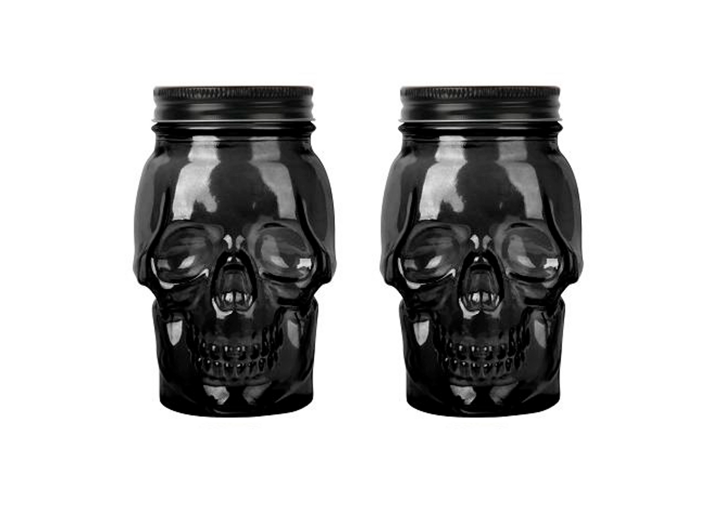Skull Mason Jar with Lid, 4-Piece Set, 16oz, Black
