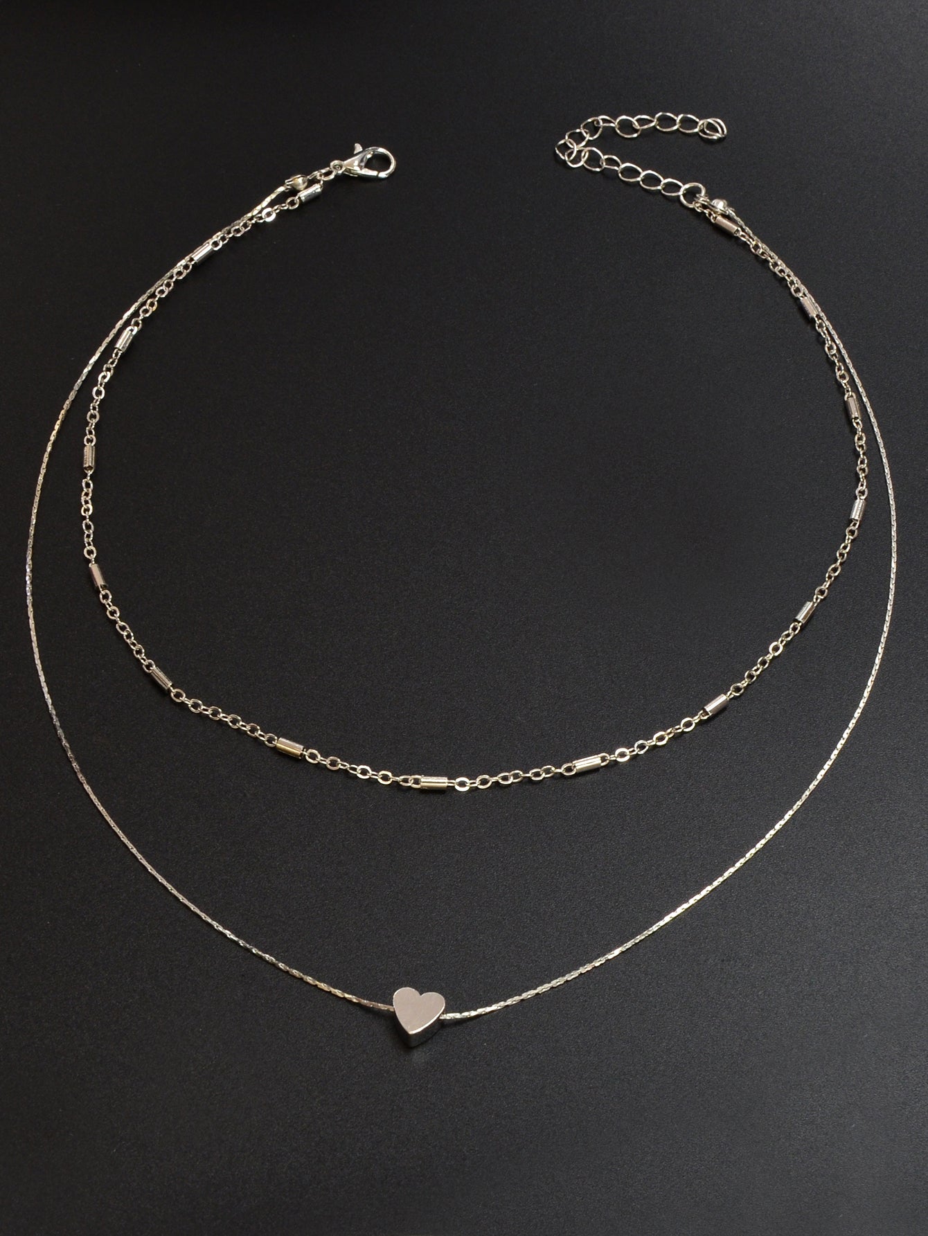 Minimalist Chic Double layer Silver Chain Heart Pendant Clavicle Party Necklace