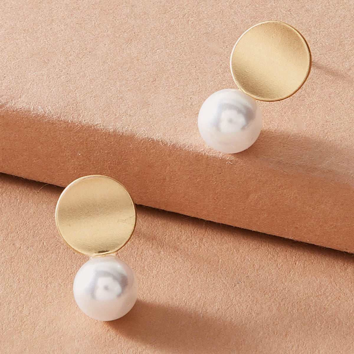 Dainty Round Gold Metal Pearl Daily Wear Stud Earrings