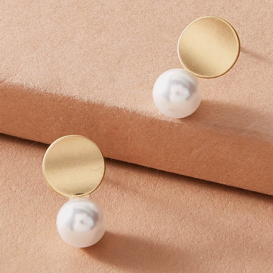 Dainty Round Gold Metal Pearl Daily Wear Stud Earrings