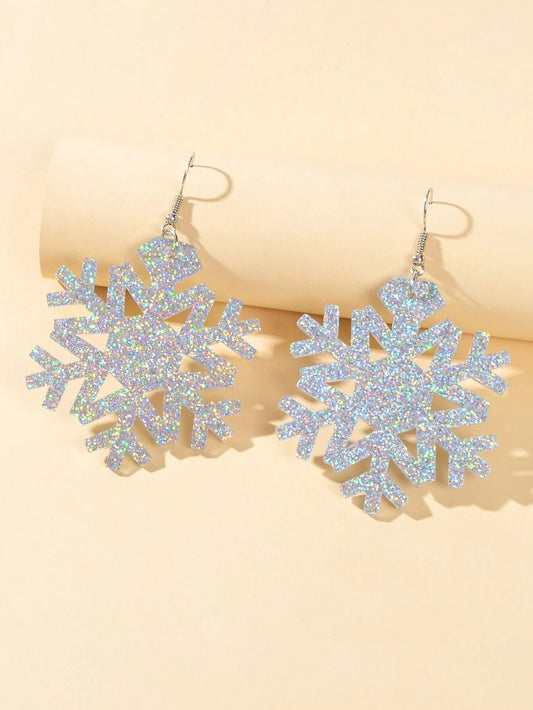 Christmas Jewellery Silver Acrylic Snowflake Drop Dangle Earrings Festival Gift