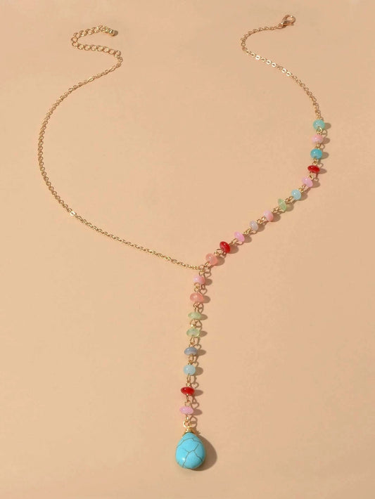 Boho Chic Handmade Colorful Beads Turquoise Water Drop Pendant Necklace Collar