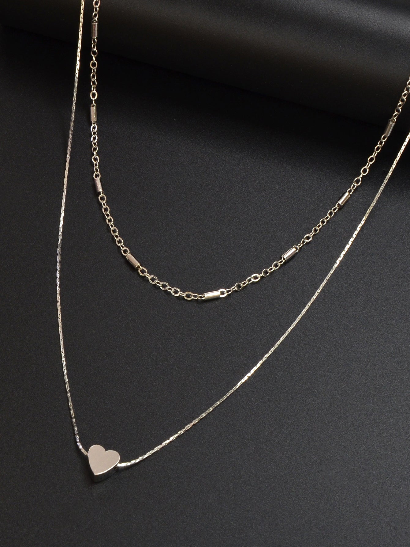 Minimalist Chic Double layer Silver Chain Heart Pendant Clavicle Party Necklace
