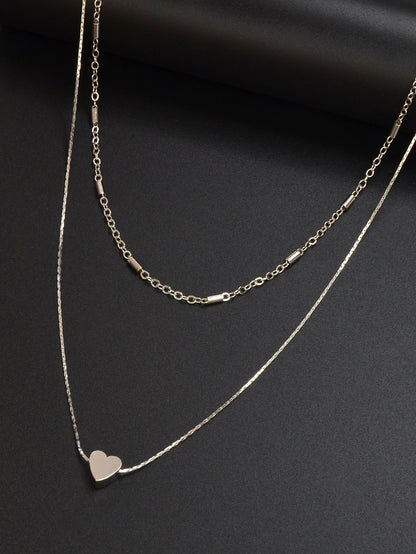 Minimalist Chic Double layer Silver Chain Heart Pendant Clavicle Party Necklace