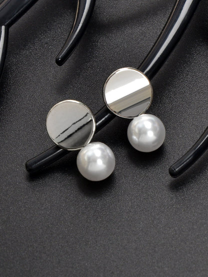 Dainty Round Gold Metal Pearl Daily Wear Stud Earrings