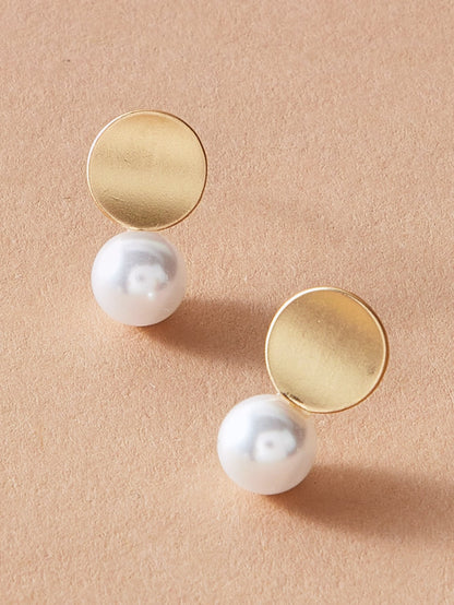 Dainty Round Gold Metal Pearl Daily Wear Stud Earrings