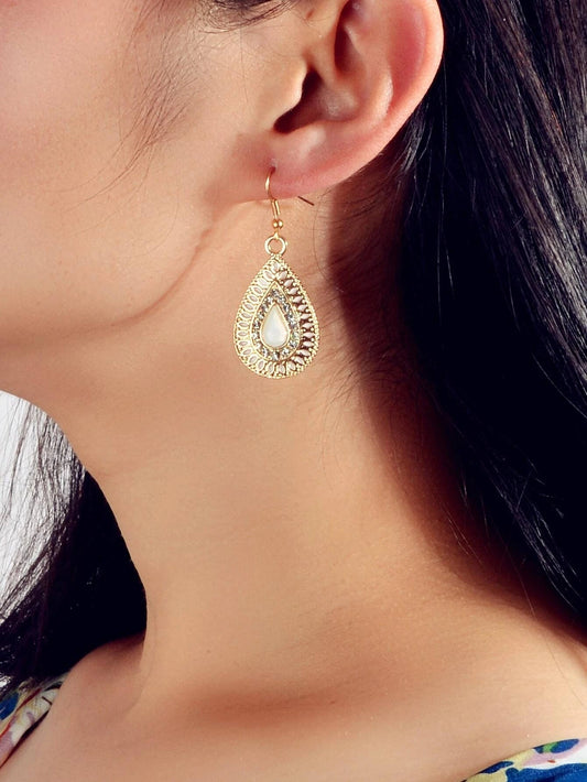 Rhinestone Decor White Crystal Water Drop Dangle Earrings Bohemian Accessories