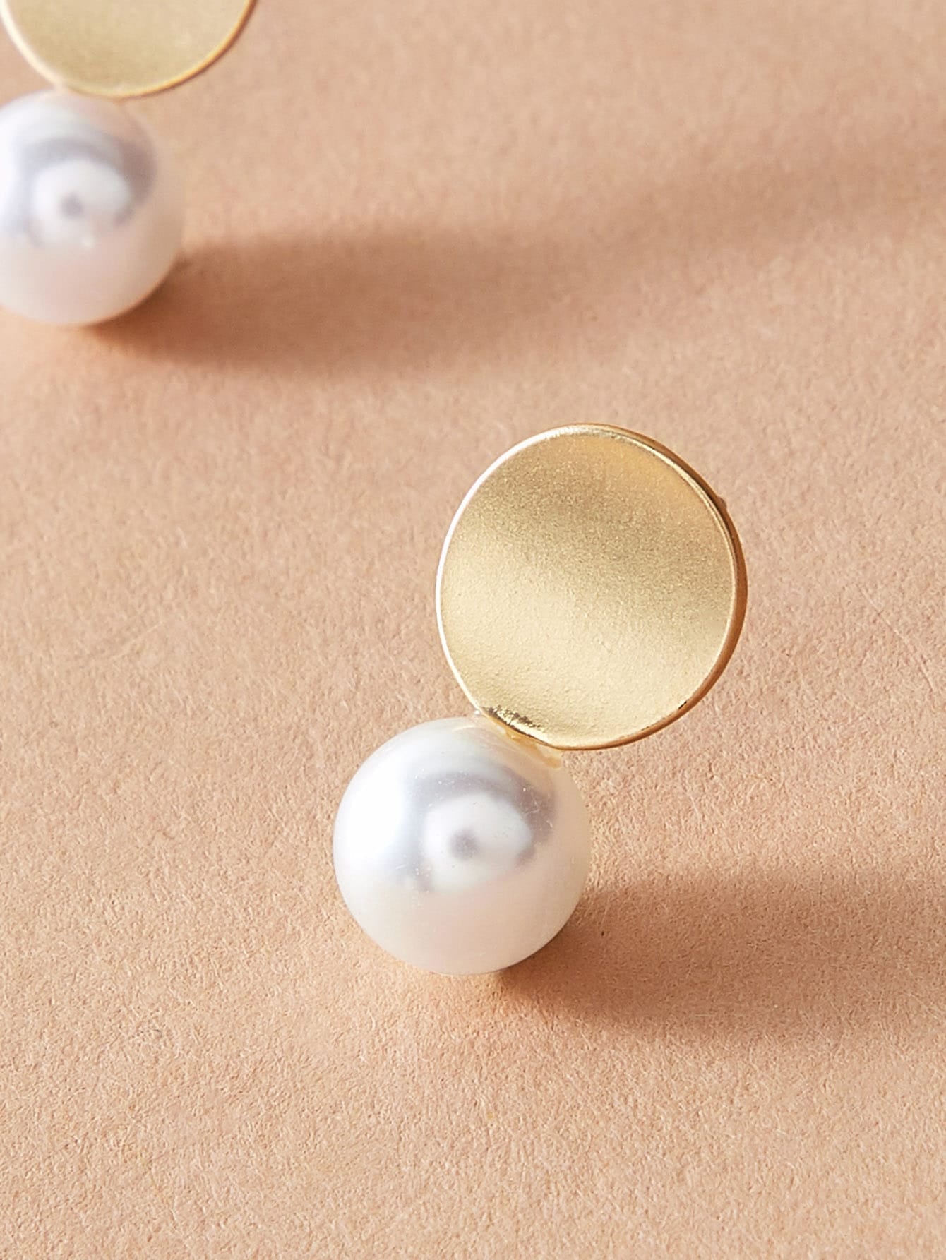 Dainty Round Gold Metal Pearl Daily Wear Stud Earrings