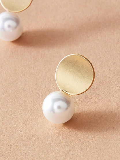 Dainty Round Gold Metal Pearl Daily Wear Stud Earrings
