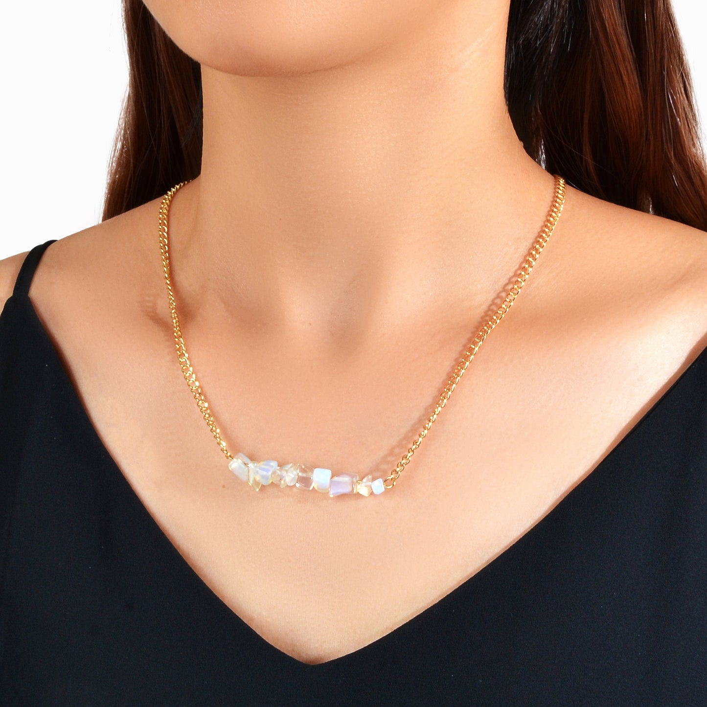 Bohemian Jewelry Gold Chain Irregular Stone Decor Holiday Choker Necklace Collar