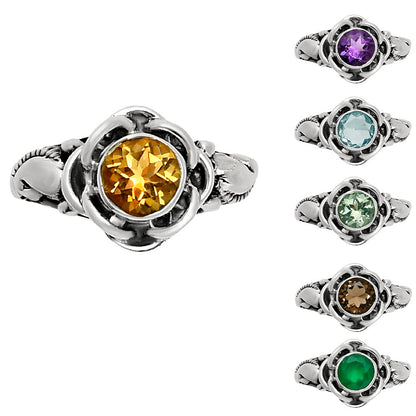 Boho Flower Design Natural Gemstone Ring Solid 925 Sterling Silver