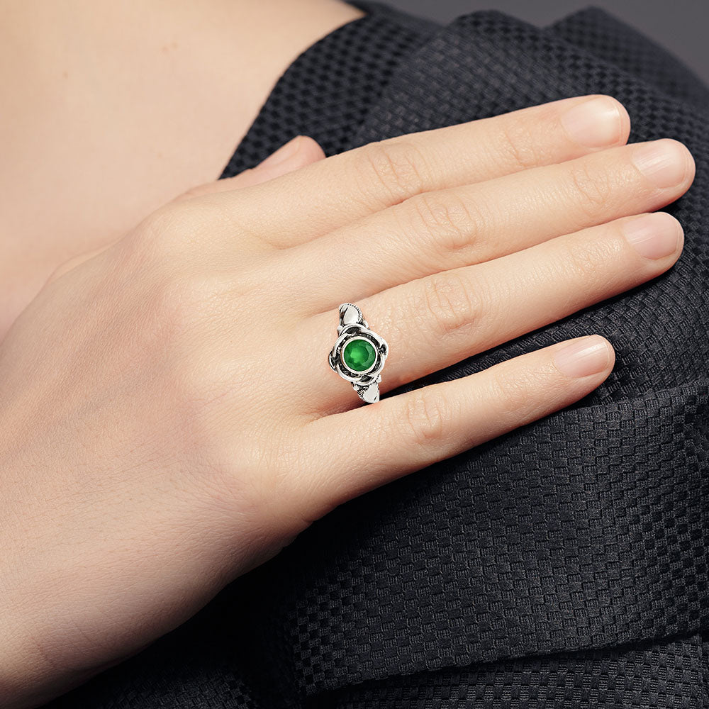 Boho Flower Design Natural Gemstone Ring Solid 925 Sterling Silver