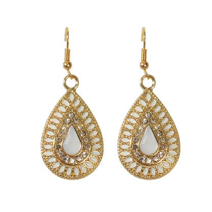 Rhinestone Decor White Crystal Water Drop Dangle Earrings Bohemian Accessories