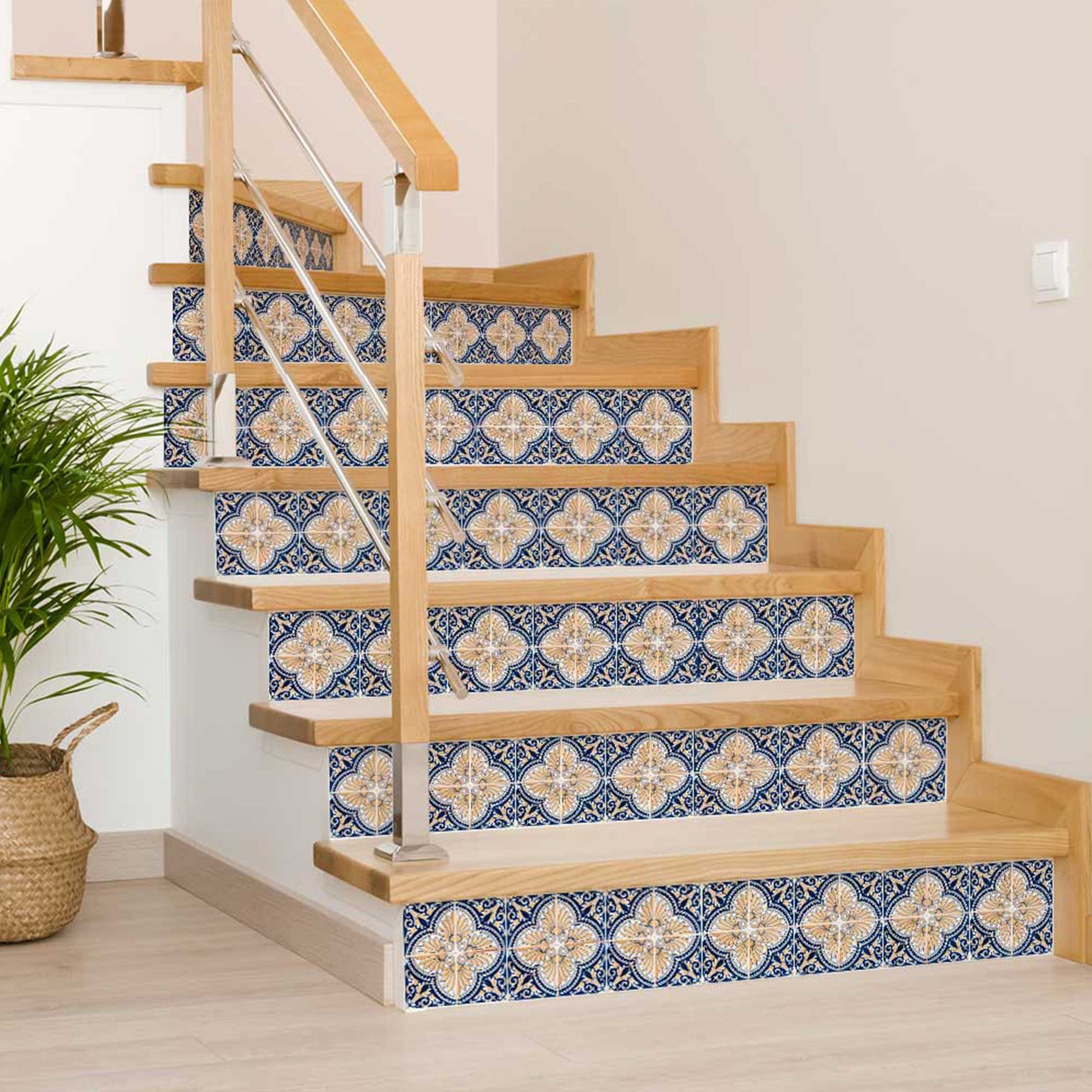 Yellow and Blue vintage Tile Stickers easy peel and stick Model - H16-3