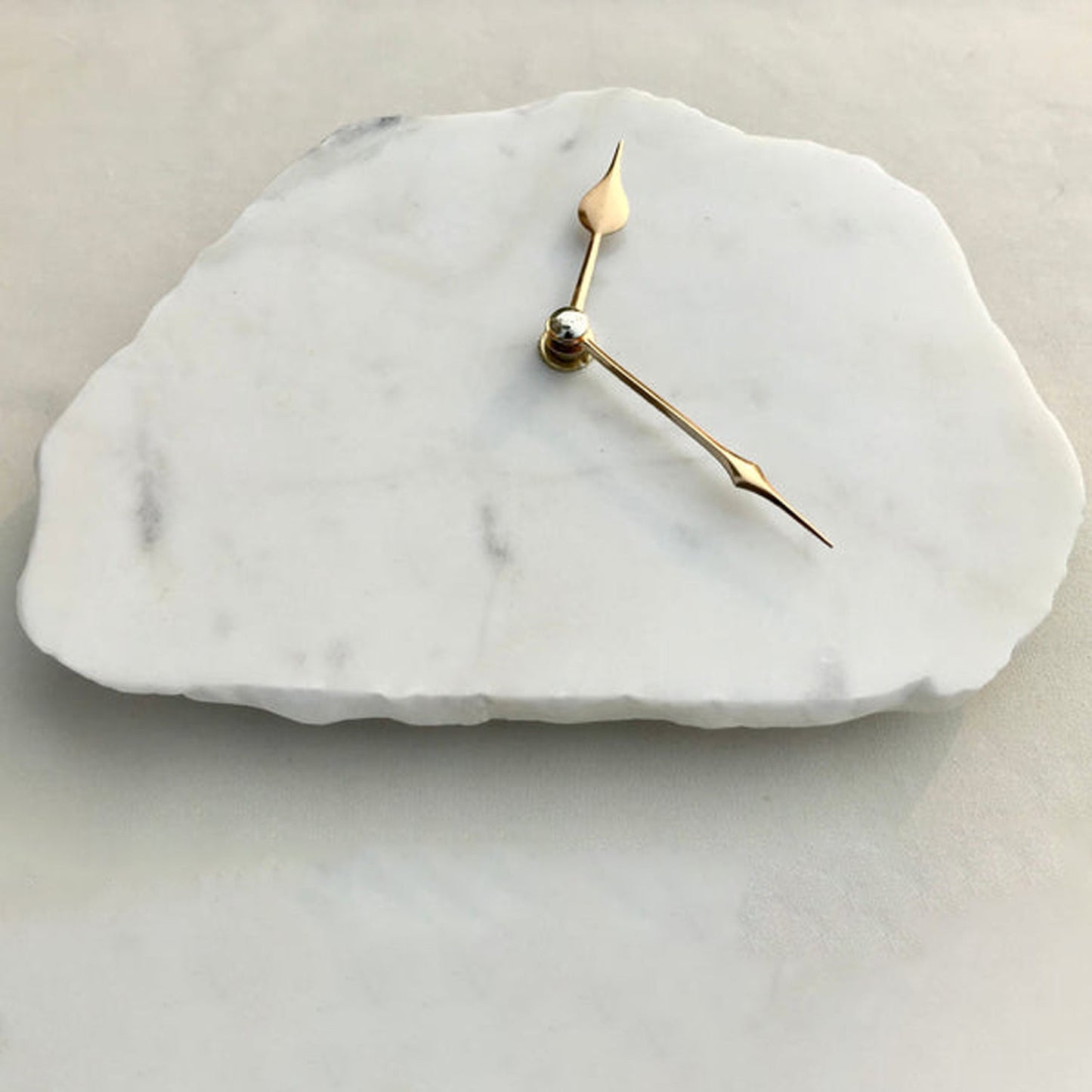 Hand chipped Large Irregular Shaped White Marble Desk/Wall Clock/Personalised Momento-1