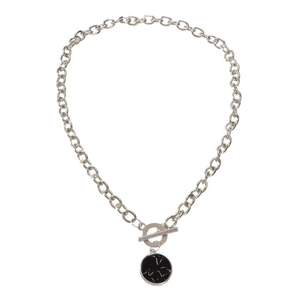 Punk Jewelry Chunky Silver Chain Black Marble Round Pendant Necklace Accessories