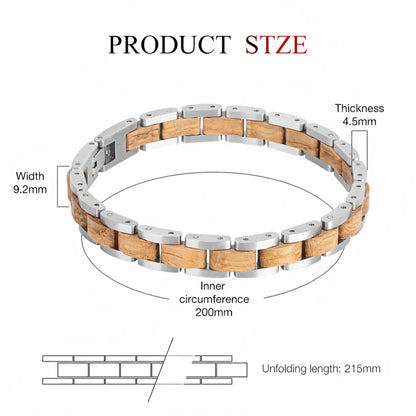 Wooden Men's Link Bracelet Fashion Stainless Steel Charm Man Bracelets
