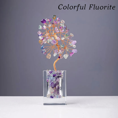 1pc Natural Crystal Amethyst Rose Quartz Crushed Stone Fortune Tree Home Office Desktop Decoration Decoration Holiday Gift