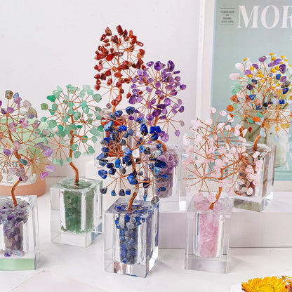 1pc Natural Crystal Amethyst Rose Quartz Crushed Stone Fortune Tree Home Office Desktop Decoration Decoration Holiday Gift