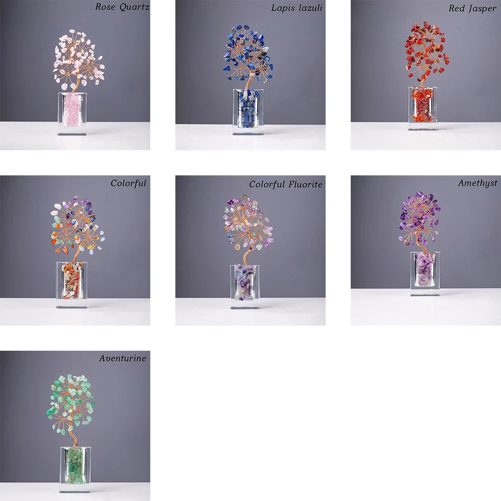 1pc Natural Crystal Amethyst Rose Quartz Crushed Stone Fortune Tree Home Office Desktop Decoration Decoration Holiday Gift