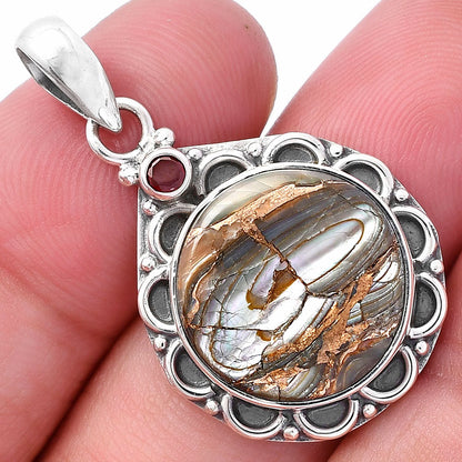 Natural Copper Abalone Shell & Garnet Pendant P-1080 SDP145087-0