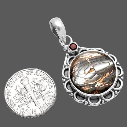 Natural Copper Abalone Shell & Garnet Pendant P-1080 SDP145087-2