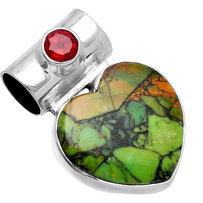 Heart Green Matrix Turquoise & Garnet Pendant P-1300 SDP145163