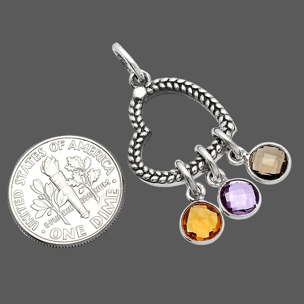 Citrine, Amethyst & Smoky Quartz Heart Pendant