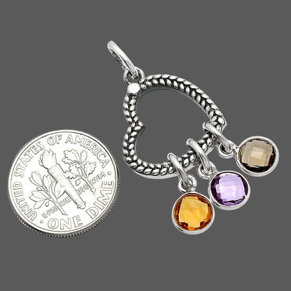 Citrine, Amethyst & Smoky Quartz Heart Pendant