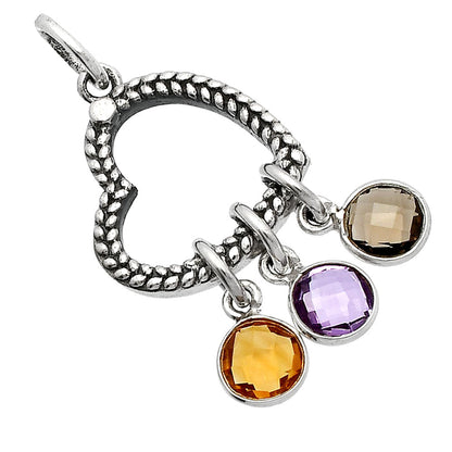 Citrine, Amethyst & Smoky Quartz Heart Pendant