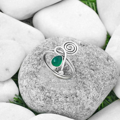 Spiral - Natural Green Onyx Ring size-8 R-1556 SDR172696-1