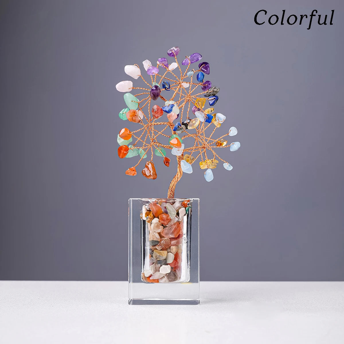 1pc Natural Crystal Amethyst Rose Quartz Crushed Stone Fortune Tree Home Office Desktop Decoration Decoration Holiday Gift