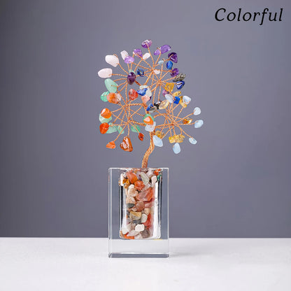 1pc Natural Crystal Amethyst Rose Quartz Crushed Stone Fortune Tree Home Office Desktop Decoration Decoration Holiday Gift