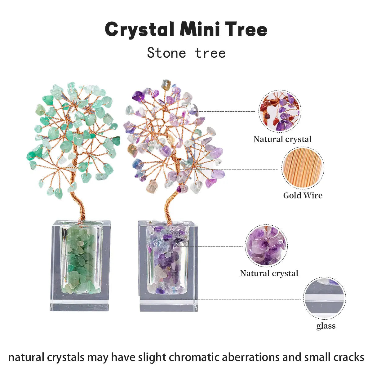 1pc Natural Crystal Amethyst Rose Quartz Crushed Stone Fortune Tree Home Office Desktop Decoration Decoration Holiday Gift