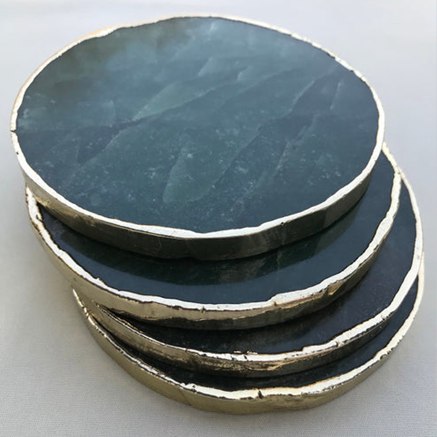 Sage Green Agate Hand Rounded Coasters - Set of 4 Large Coasters/Personalised Momentos-2