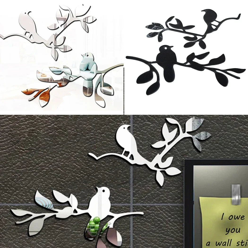 3D Mirrors Birds Branch Wall Stickers