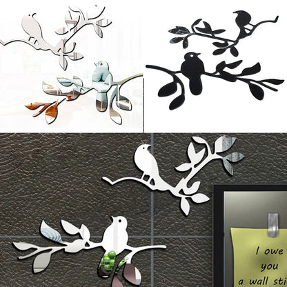 3D Mirrors Birds Branch Wall Stickers
