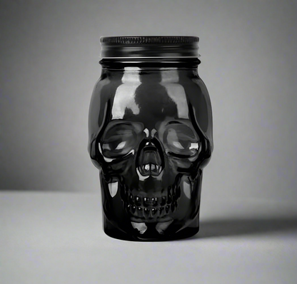 Skull Mason Jar with Lid, 4-Piece Set, 16oz, Black