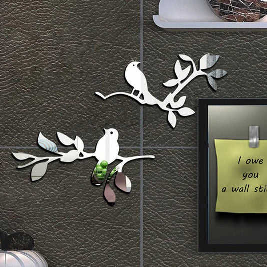 3D Mirrors Birds Branch Wall Stickers