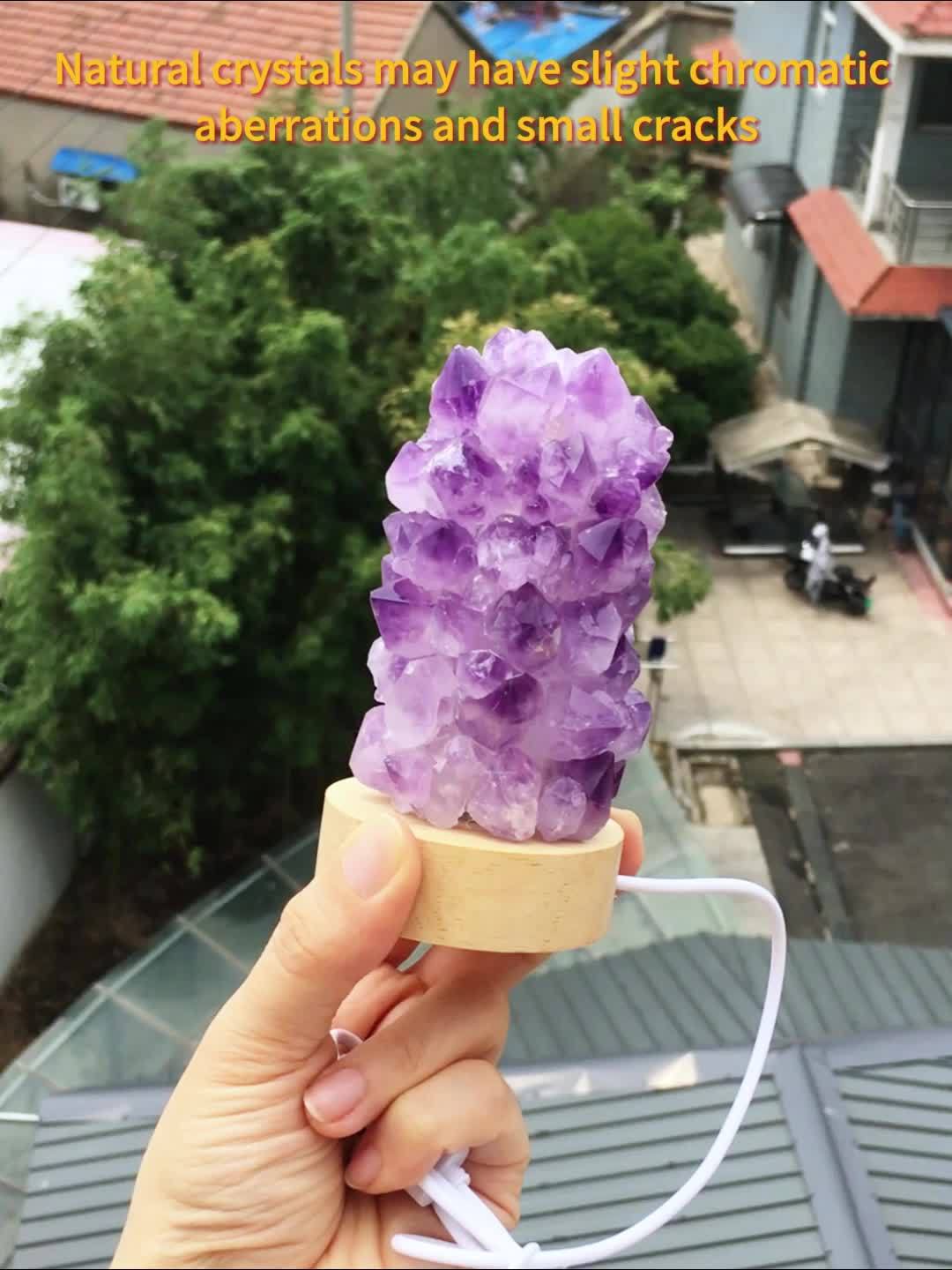 Natural Amethyst Crystal Wishing Lamp with USB
