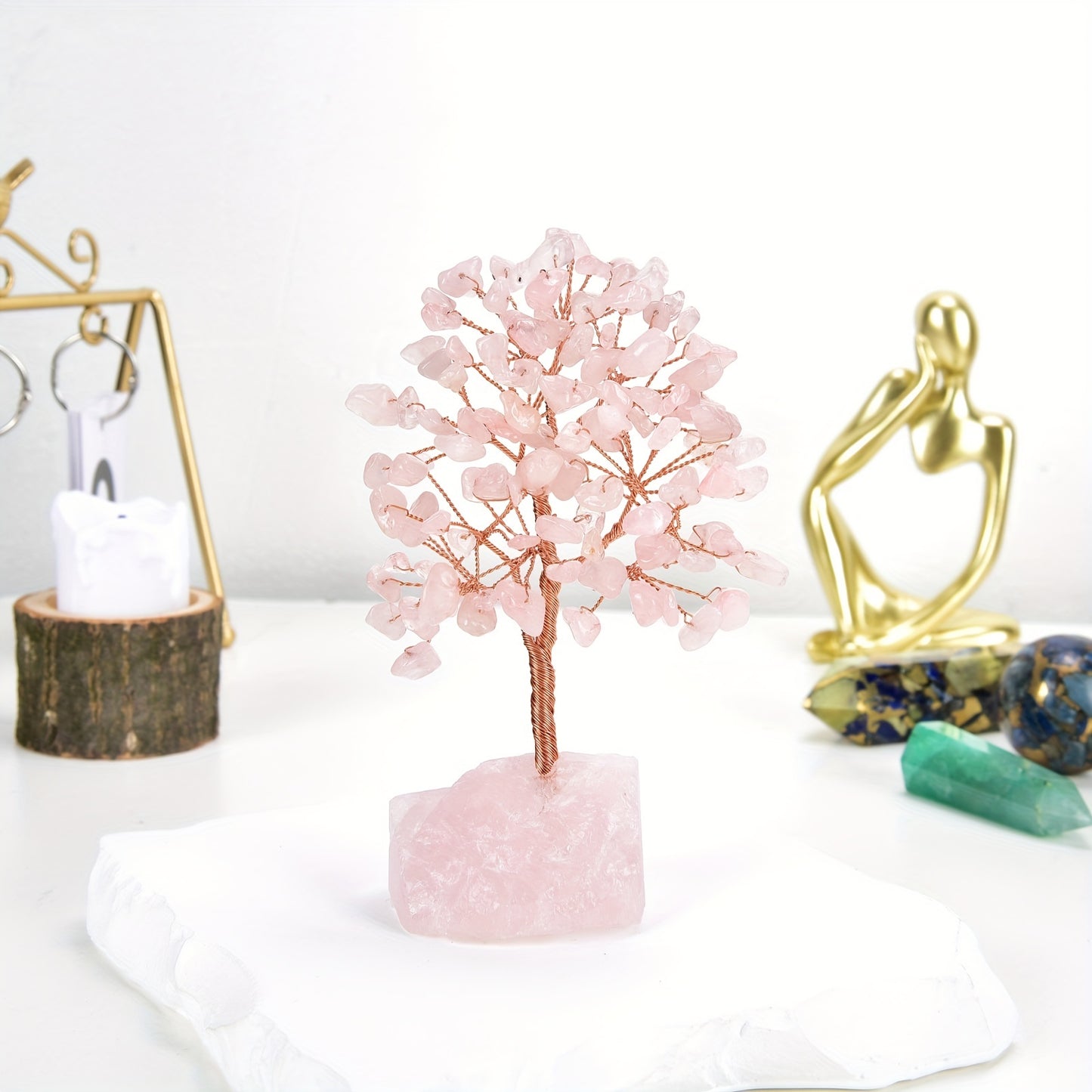 Pink Rose Quartz Crystal Tree