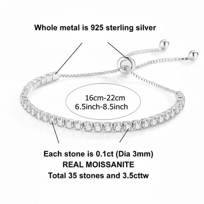 Sterling silver moissanite tennis bracelet Brilliant Cut 925 Sterling